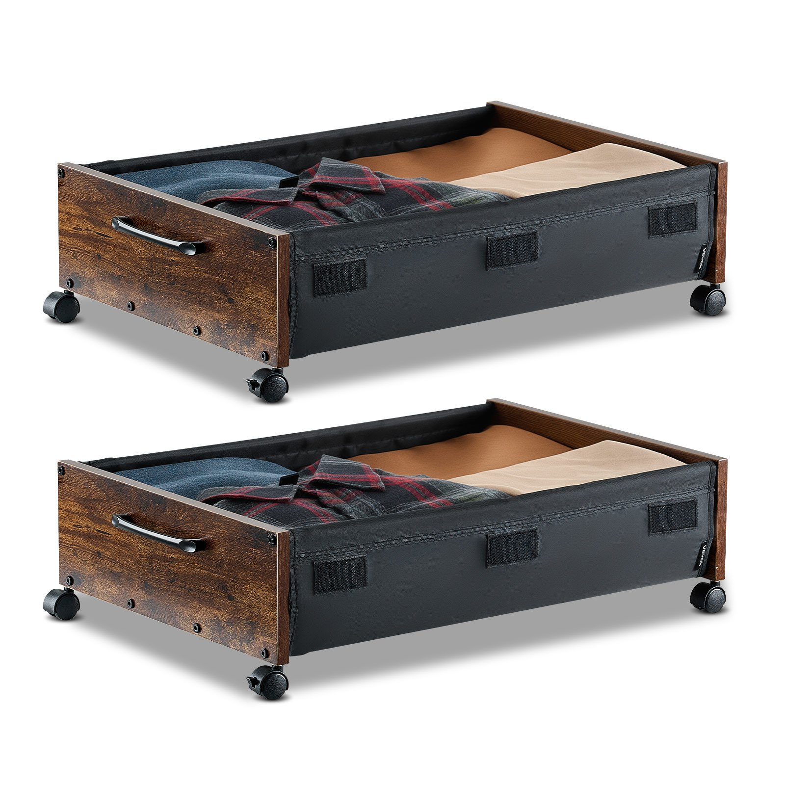 VEVOR Opbergtas voor onder het bed (2 stuks). Oprolbaar (650 x 460 x 180 mm). Onderbedcontainer met vergrendelbare wielen. Mobiele opbergbox voor kleding, schoenen en slaapkamer.