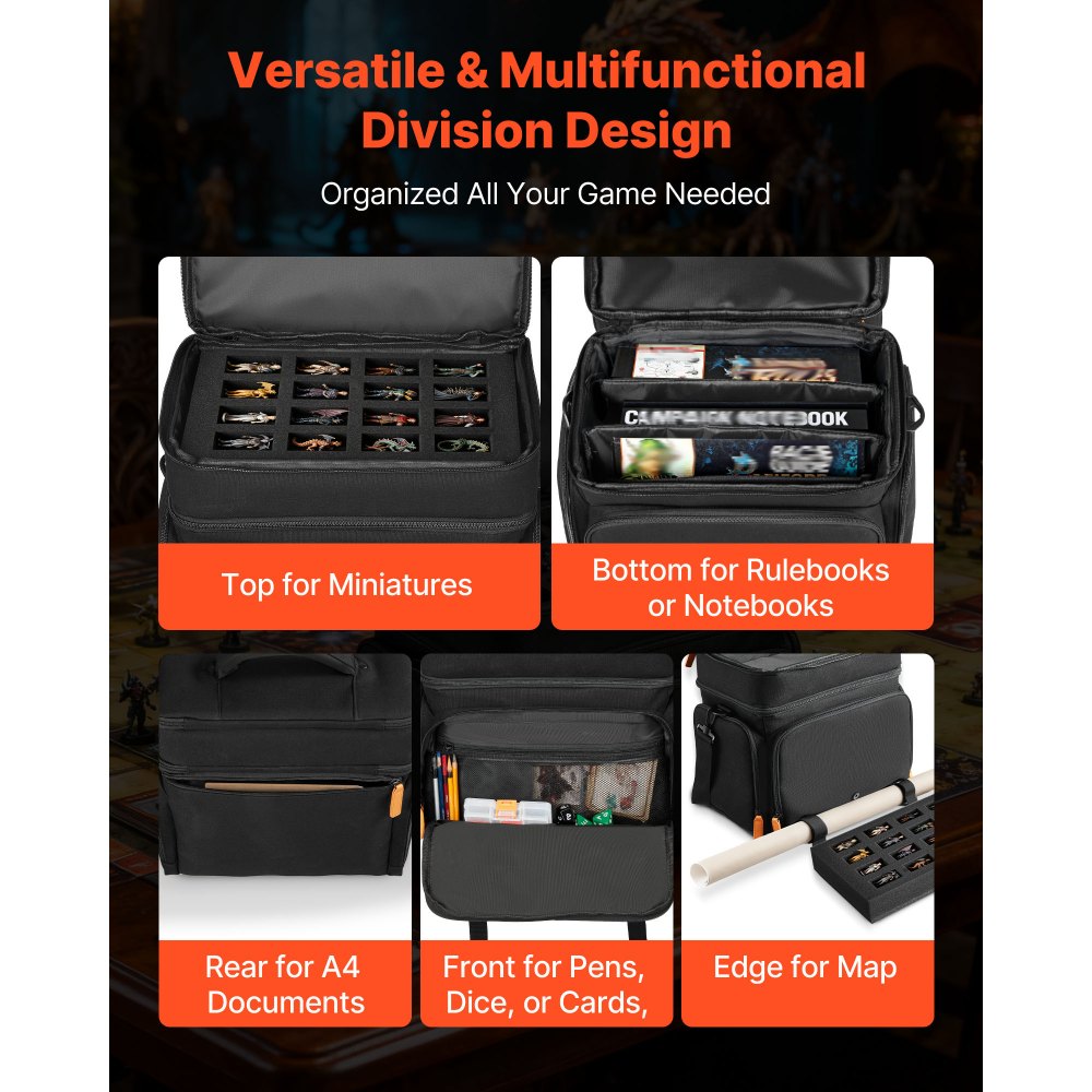 VEVOR Miniature Storage Carrying Figure Bag, Fits 16 Infantry Minis, Miniature Transport Bag with Handle & Adjustable Shoulder Strap, 1 Foam Layer for Large Storage Capacity (Minis Not Included)