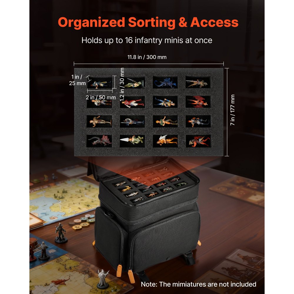 VEVOR Miniature Storage Carrying Figure Bag, Fits 16 Infantry Minis, Miniature Transport Bag with Handle & Adjustable Shoulder Strap, 1 Foam Layer for Large Storage Capacity (Minis Not Included)