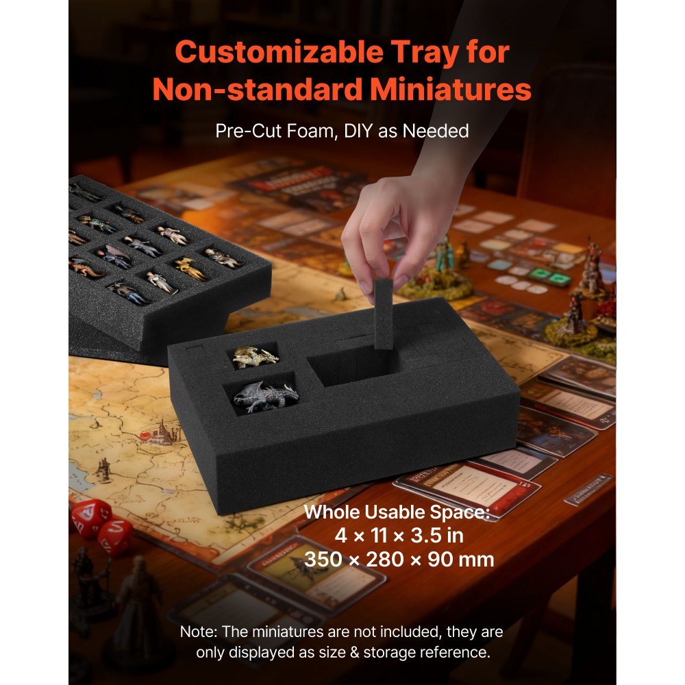 VEVOR Miniature Storage Carrying Figure Bag, Fits 58 Infantry Minis, Miniature Transport Bag with Handle & Adjustable Shoulder Strap, 3 Foam Layers for Large Storage Capacity (Minis Not Included)