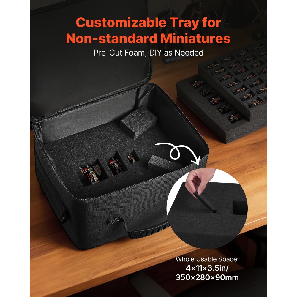 VEVOR Miniature Storage Carrying Figure Bag, Fits for 1:500-1:750 Scale Models, Miniature Transport Bag with Adjustable Shoulder Strap, 3 Foam Layers for Large Storage Capacity (Minis Not Included)