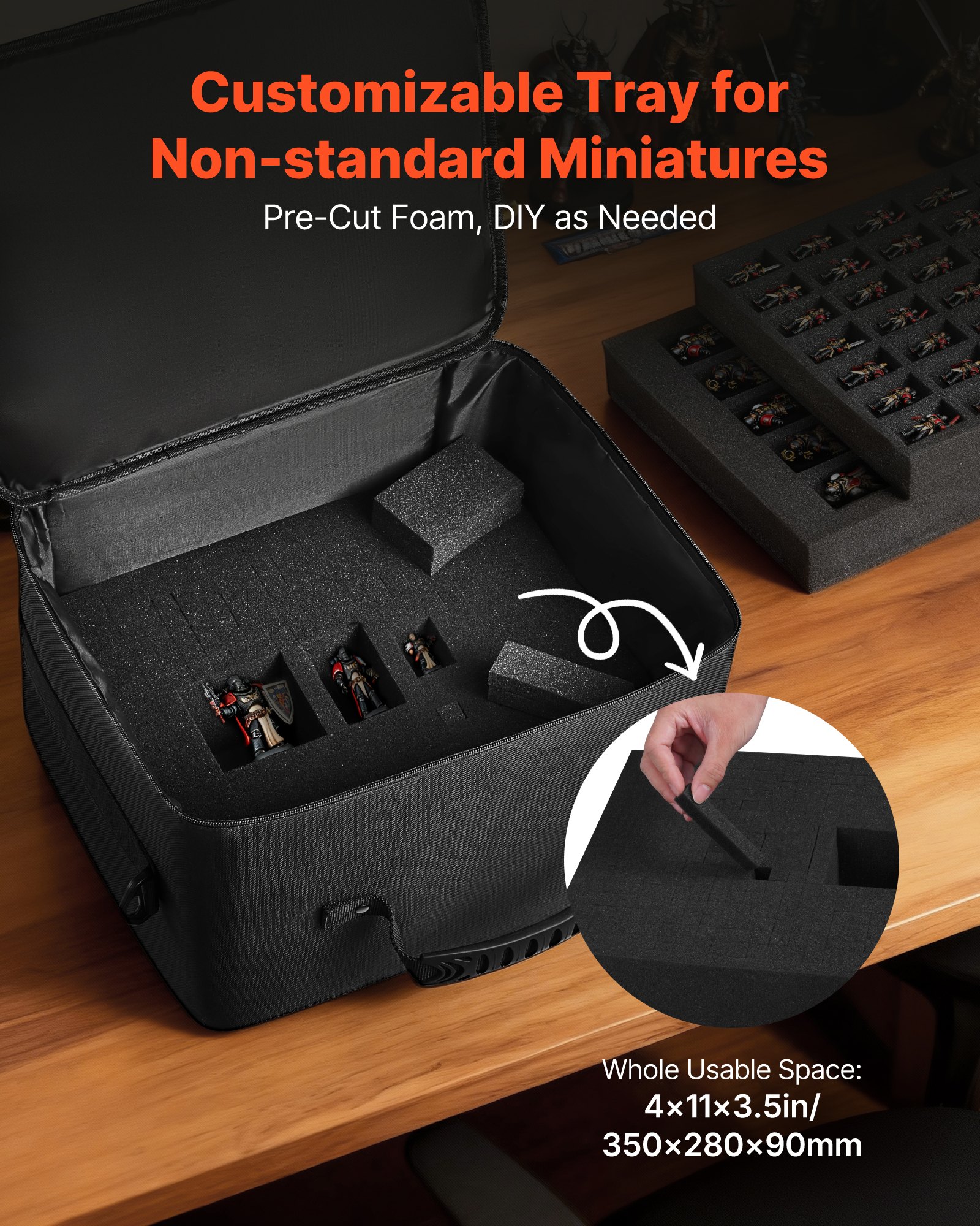 VEVOR Miniature Storage Carrying Figure Bag, Fits for 1:500-1:750 Scale Models, Miniature Transport Bag with Adjustable Shoulder Strap, 3 Foam Layers for Large Storage Capacity (Minis Not Included)