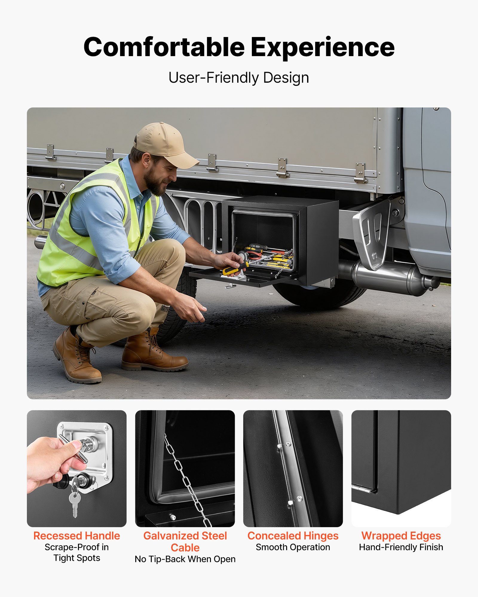 VEVOR Truck Onderbouw Opbergbox 457 x 305 x 356 mm Koudgewalst Staal Waterdichte Gereedschapskist met T-handgreep en Slot voor Vrachtwagens, Trailers, Bestelwagens Gereedschapskist Onderbouw Box Zwart