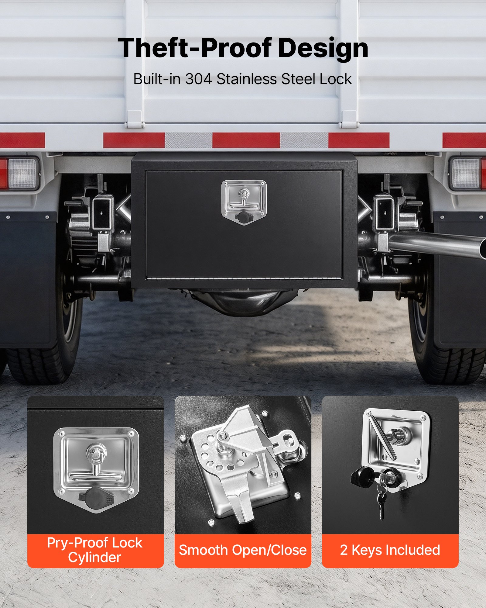VEVOR Truck Onderbouw Opbergbox 609 x 305 x 356 mm Koudgewalst Staal Waterdichte Gereedschapskist met T-handgreep en Slot voor Vrachtwagens, Trailers, Bestelwagens Gereedschapskist Onderbouw Box Zwart