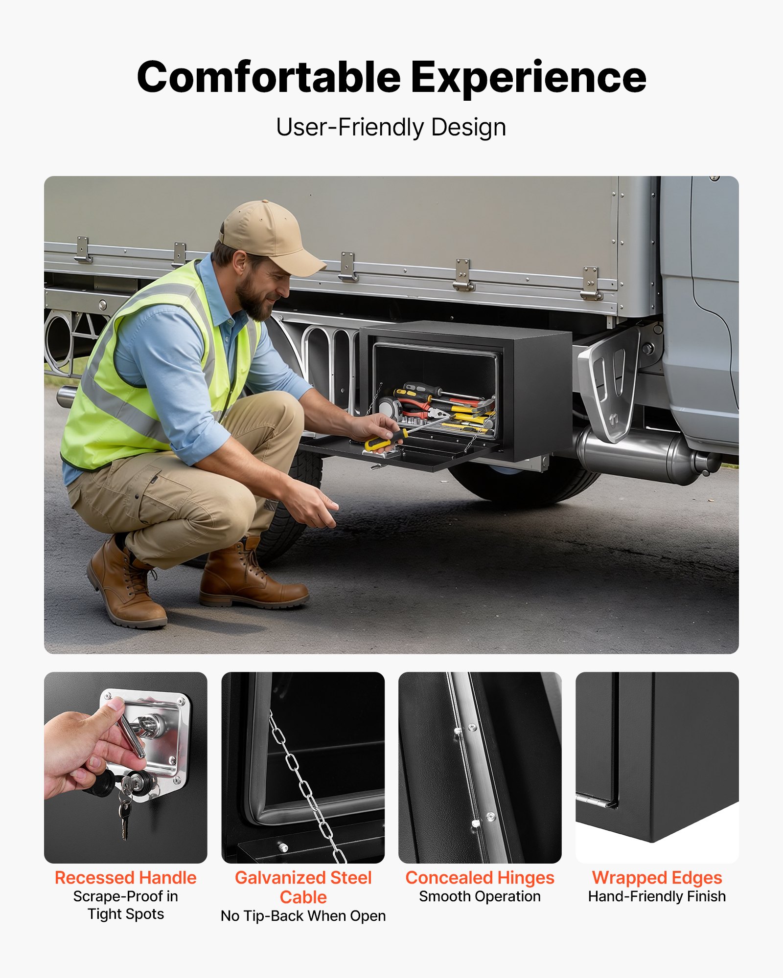 VEVOR Truck Onderbouw Opbergbox 609 x 305 x 356 mm Koudgewalst Staal Waterdichte Gereedschapskist met T-handgreep en Slot voor Vrachtwagens, Trailers, Bestelwagens Gereedschapskist Onderbouw Box Zwart