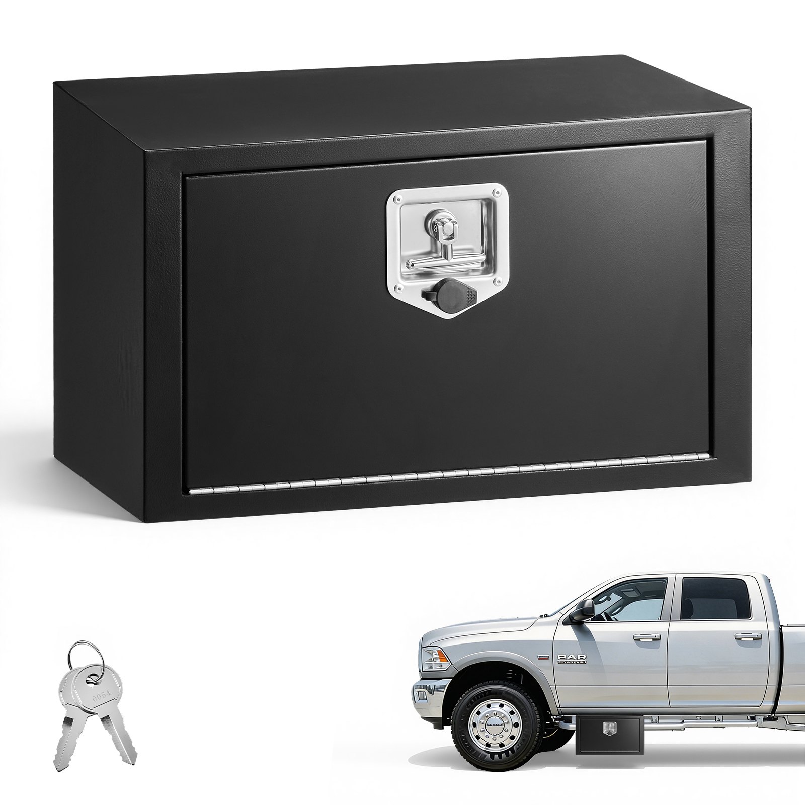 VEVOR Truck Onderbouw Opbergbox 609 x 305 x 356 mm Koudgewalst Staal Waterdichte Gereedschapskist met T-handgreep en Slot voor Vrachtwagens, Trailers, Bestelwagens Gereedschapskist Onderbouw Box Zwart