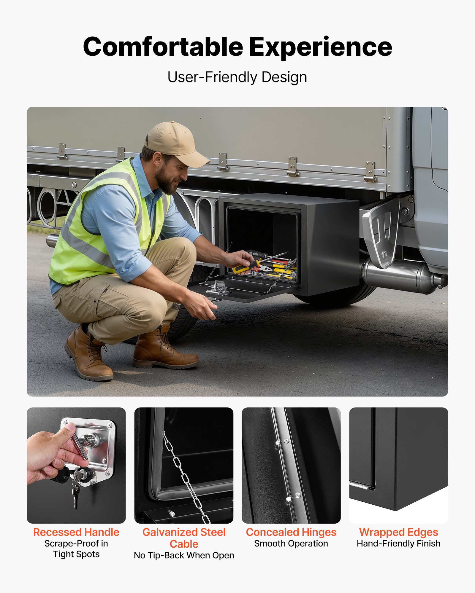 VEVOR Truck Onderbouw Opbergbox 609 x 457 x 457 mm Koudgewalst Staal Waterdichte Gereedschapskist met T-handgreep en Slot voor Vrachtwagens, Trailers, Bestelwagens Gereedschapskist Onderbouw Box Zwart