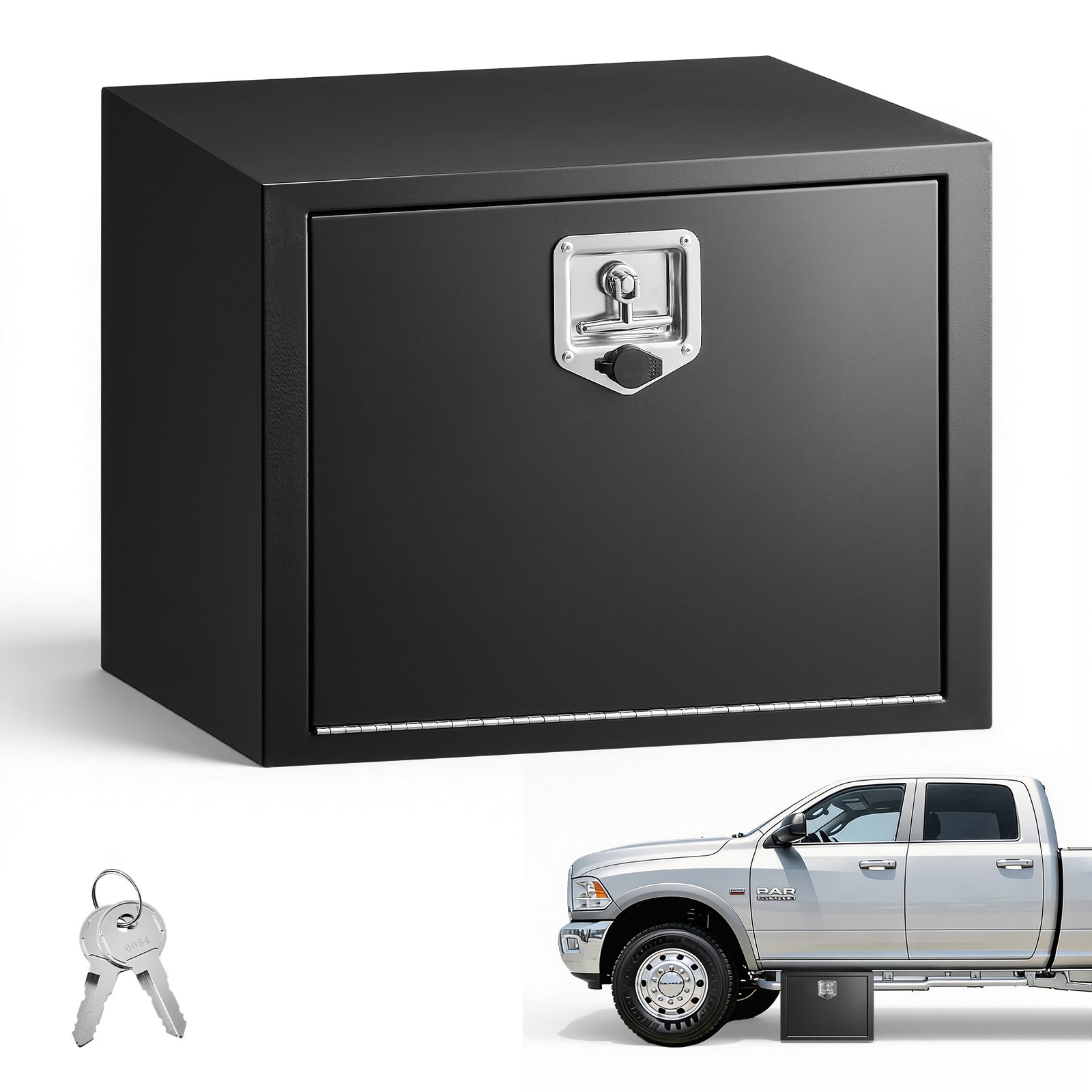 VEVOR Truck Onderbouw Opbergbox 609 x 457 x 457 mm Koudgewalst Staal Waterdichte Gereedschapskist met T-handgreep en Slot voor Vrachtwagens, Trailers, Bestelwagens Gereedschapskist Onderbouw Box Zwart
