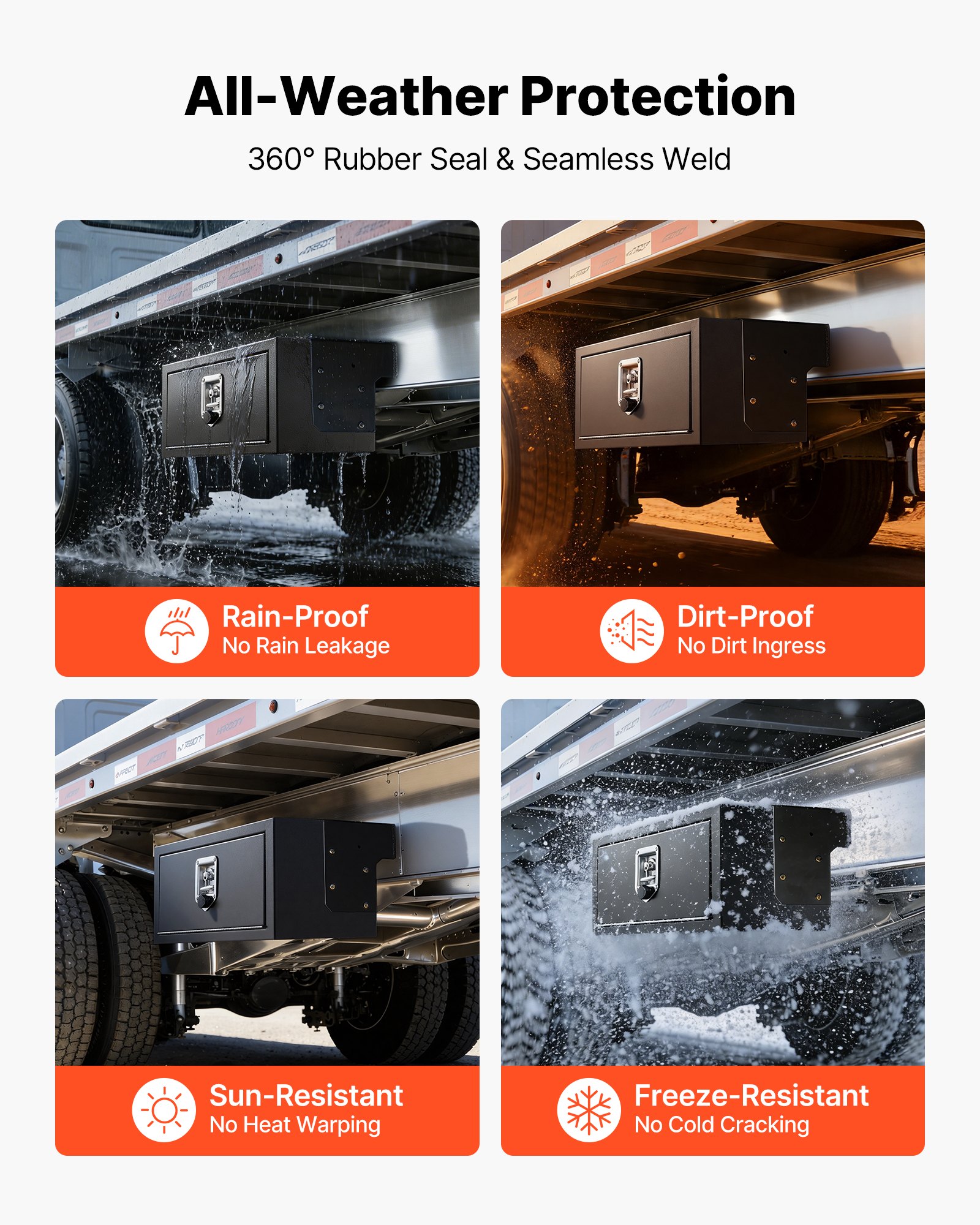 VEVOR Truck Onderbouw Opbergbox 686 x 254 x 254 mm Koudgewalst Staal Waterdichte Gereedschapskist met T-handgreep en Slot voor Vrachtwagens, Trailers, Bestelwagens Gereedschapskist Onderbouw Box Zwart