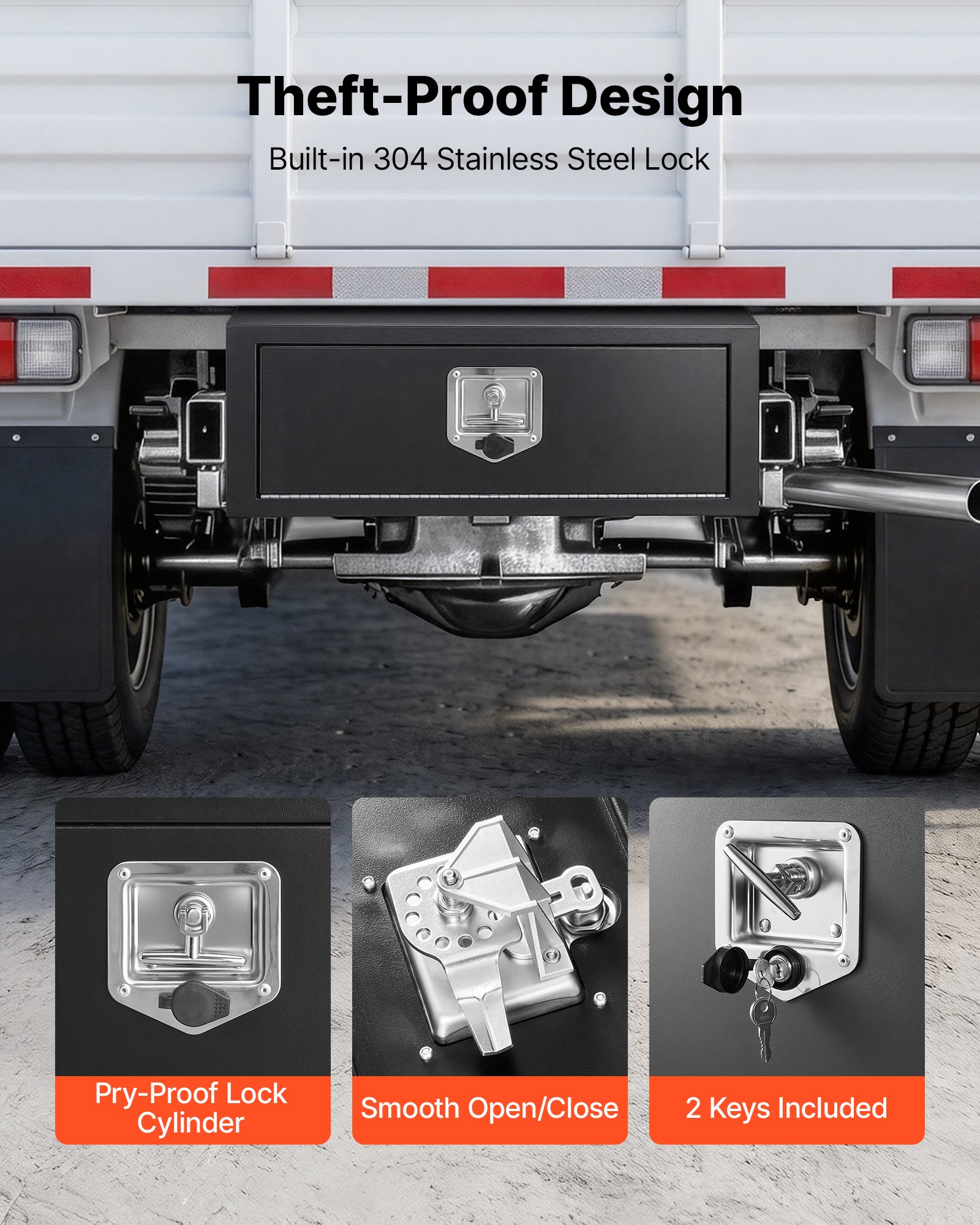 VEVOR Truck Onderbouw Opbergbox 686 x 254 x 254 mm Koudgewalst Staal Waterdichte Gereedschapskist met T-handgreep en Slot voor Vrachtwagens, Trailers, Bestelwagens Gereedschapskist Onderbouw Box Zwart