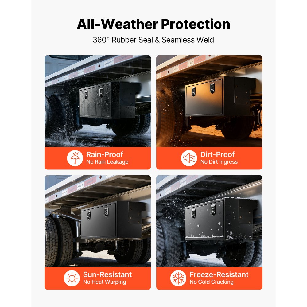 VEVOR Truck Onderbouw Opbergbox 1219 x 457 x 457 mm Koudgewalst Staal Waterdichte Gereedschapskist met T-handgreep en Slot voor Vrachtwagens, Trailers, Bestelwagens Gereedschapskist Onderbouw Box Zwart