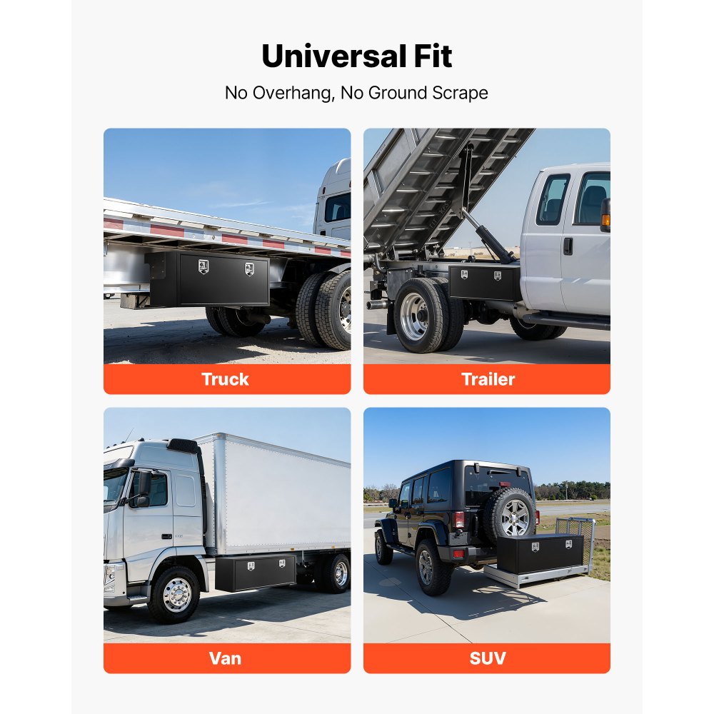 VEVOR Truck Onderbouw Opbergbox 1219 x 457 x 457 mm Koudgewalst Staal Waterdichte Gereedschapskist met T-handgreep en Slot voor Vrachtwagens, Trailers, Bestelwagens Gereedschapskist Onderbouw Box Zwart