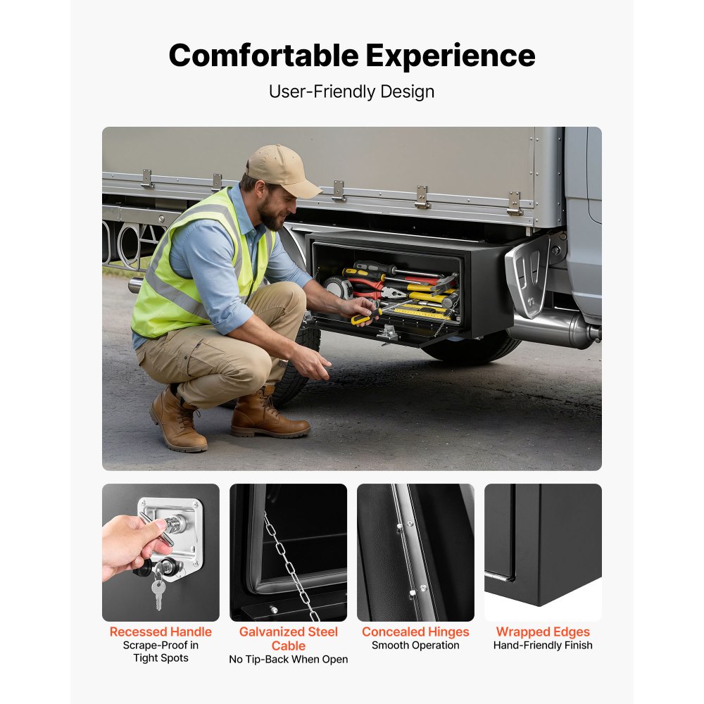 VEVOR Truck Onderbouw Opbergbox 1219 x 457 x 457 mm Koudgewalst Staal Waterdichte Gereedschapskist met T-handgreep en Slot voor Vrachtwagens, Trailers, Bestelwagens Gereedschapskist Onderbouw Box Zwart