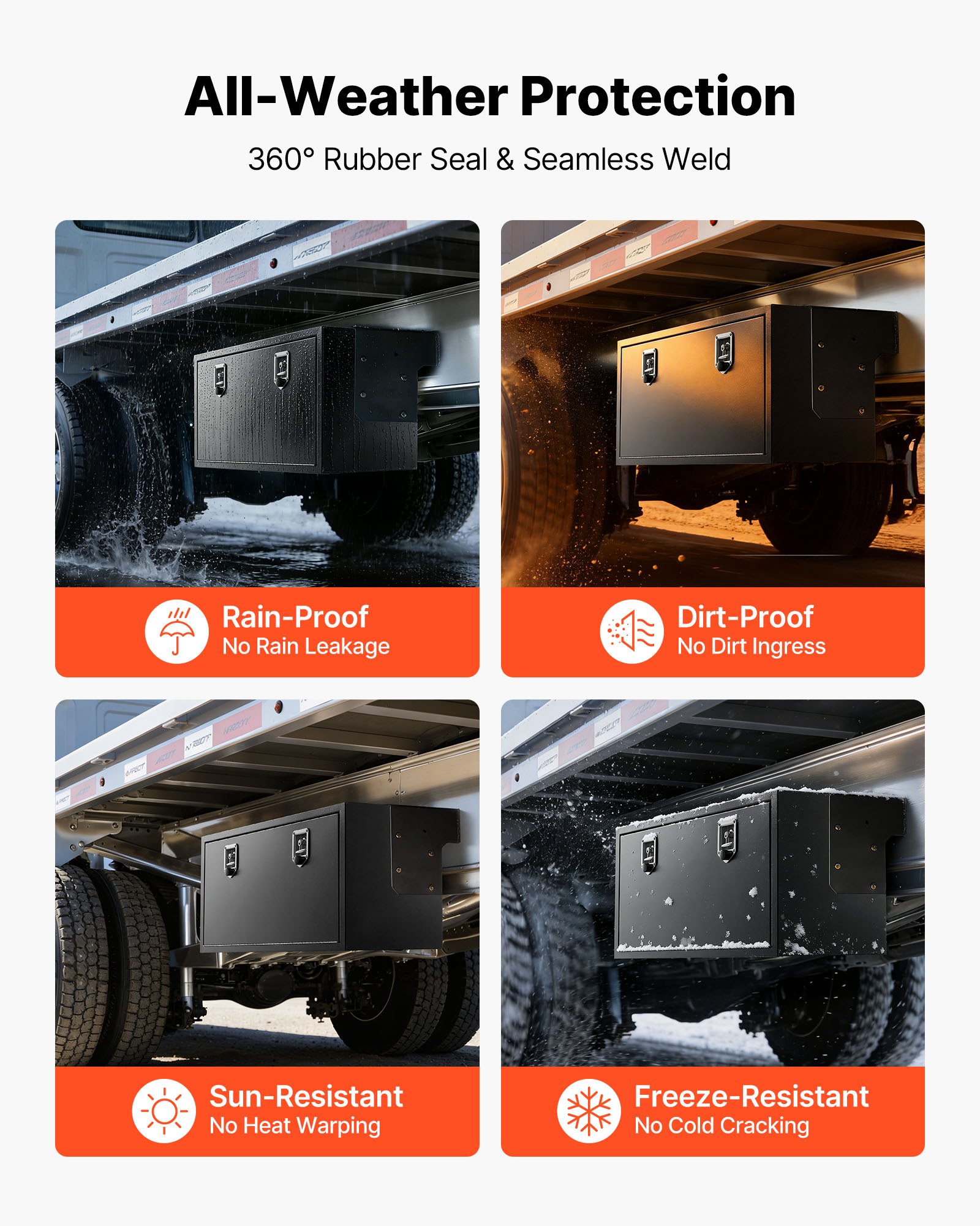 VEVOR Truck Onderbouw Opbergbox 1219 x 457 x 457 mm Koudgewalst Staal Waterdichte Gereedschapskist met T-handgreep en Slot voor Vrachtwagens, Trailers, Bestelwagens Gereedschapskist Onderbouw Box Zwart