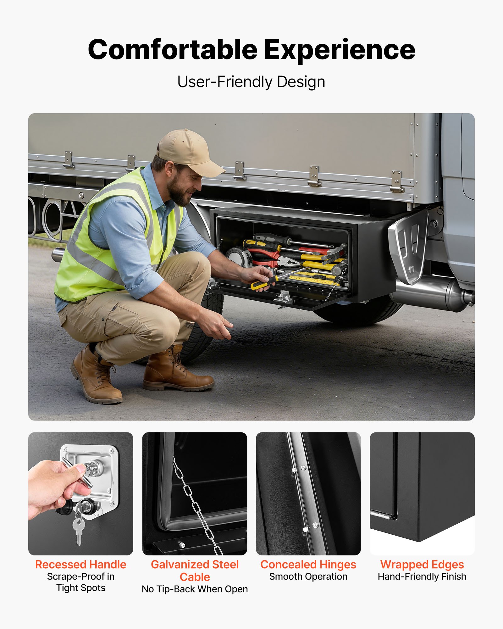 VEVOR Truck Onderbouw Opbergbox 1219 x 457 x 457 mm Koudgewalst Staal Waterdichte Gereedschapskist met T-handgreep en Slot voor Vrachtwagens, Trailers, Bestelwagens Gereedschapskist Onderbouw Box Zwart