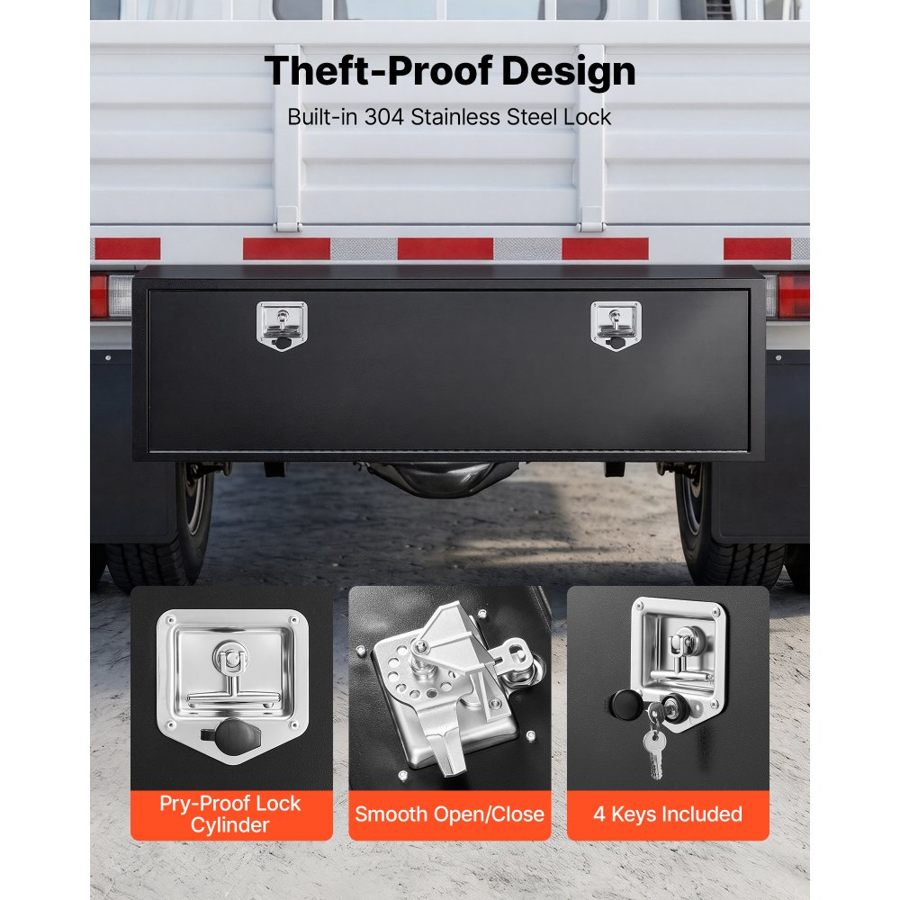 VEVOR Truck Onderbouw Opbergbox 1524 x 457 x 457 mm Koudgewalst Staal Waterdichte Gereedschapskist met T-handgreep en Slot voor Vrachtwagens, Trailers, Bestelwagens Gereedschapskist Onderbouw Box Zwart