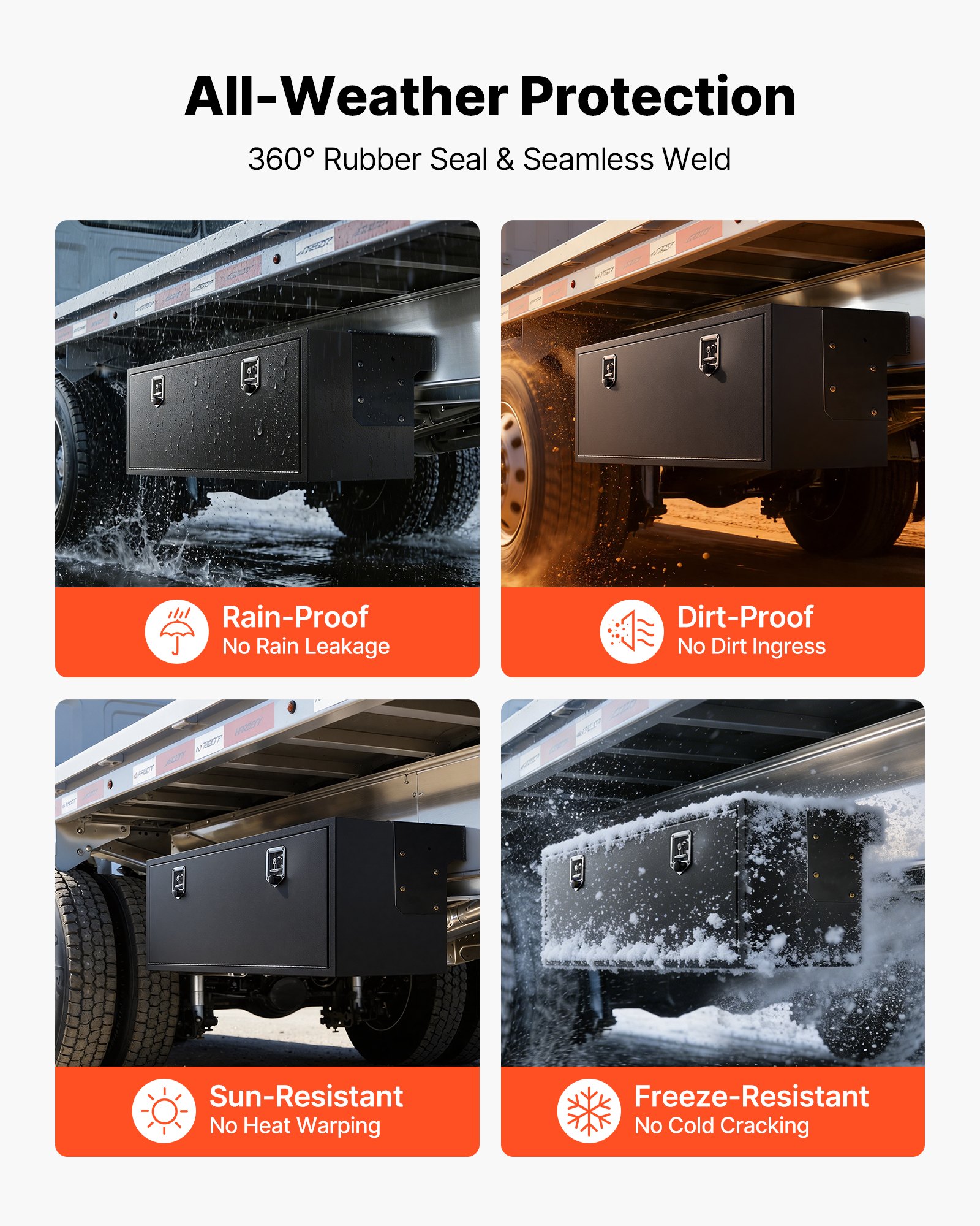 VEVOR Truck Onderbouw Opbergbox 1524 x 457 x 457 mm Koudgewalst Staal Waterdichte Gereedschapskist met T-handgreep en Slot voor Vrachtwagens, Trailers, Bestelwagens Gereedschapskist Onderbouw Box Zwart