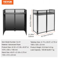 VEVOR DJ Booth Systeem Stand Cabine Tafel Bureau Opvouwbaar 1075x535x1160mm