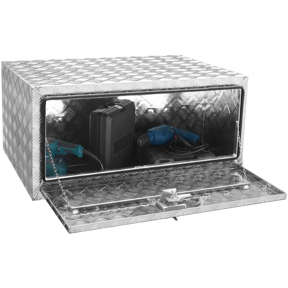 VEVOR Onderbouwkoffer voor vrachtwagens, 914 x 610 x 610 mm, opbergbox voor pick-up, gereedschapskist van aluminium met diamantplaat, slot en sleutels, waterdichte opbergbox voor aanhangwagen met T-greepvergrendeling