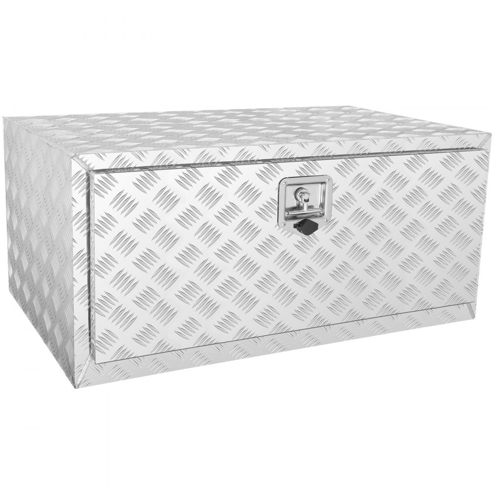 VEVOR Onderbouwkoffer voor vrachtwagens, 914 x 610 x 610 mm, opbergbox voor pick-up, gereedschapskist van aluminium met diamantplaat, slot en sleutels, waterdichte opbergbox voor aanhangwagen met T-greepvergrendeling