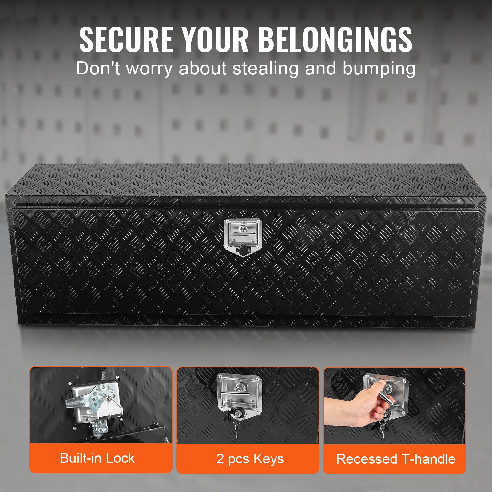 VEVOR Underbody Truck Box, 60" x 17" x 18" Pickup Storage Box, Heavy Duty Aluminum Diamond Plate Tool Box with Lock and Keys, Waterproof Trailer Storage Box with T-Handle Latch for Truck, Van, Trailer
