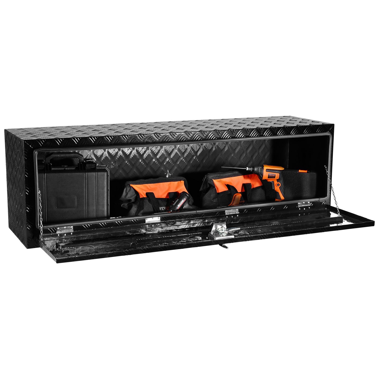 VEVOR Underbody Truck Box, 60" x 17" x 18" Pickup Storage Box, Heavy Duty Aluminum Diamond Plate Tool Box with Lock and Keys, Waterproof Trailer Storage Box with T-Handle Latch for Truck, Van, Trailer