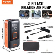VEVOR Portable Air Compressor 24 Cylinder Mini Tire Pump 42L/min 3x4000mAh Rechargeable Electric Compressor Bicycle Pump 150PSI Air Pump with Pressure Gauge for Car Bicycle Motorcycle Balls
