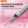 VEVOR electric nail drill with adjustable speed up to 40,000 rpm, low heat, low noise, and rechargeable.