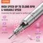 VEVOR nail drill with variable speed up to 35,000 rpm, high capacity, low heat, low noise, and rechargeable.