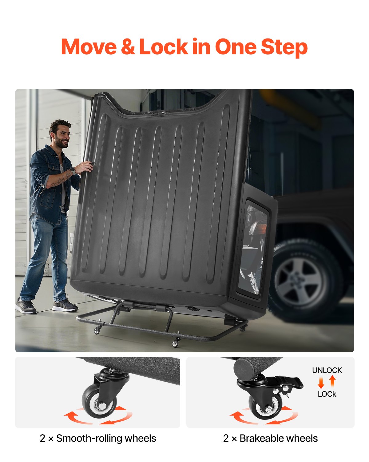 VEVOR Hardtop Storage Cart, Moveable Sturdy Hard Top Cart, with 3-Adjustable Holes & Thickened Soft Padding, Hardtop Storage Rack with Powder Coating, Fit for Jeep Wrangler TJ, JK