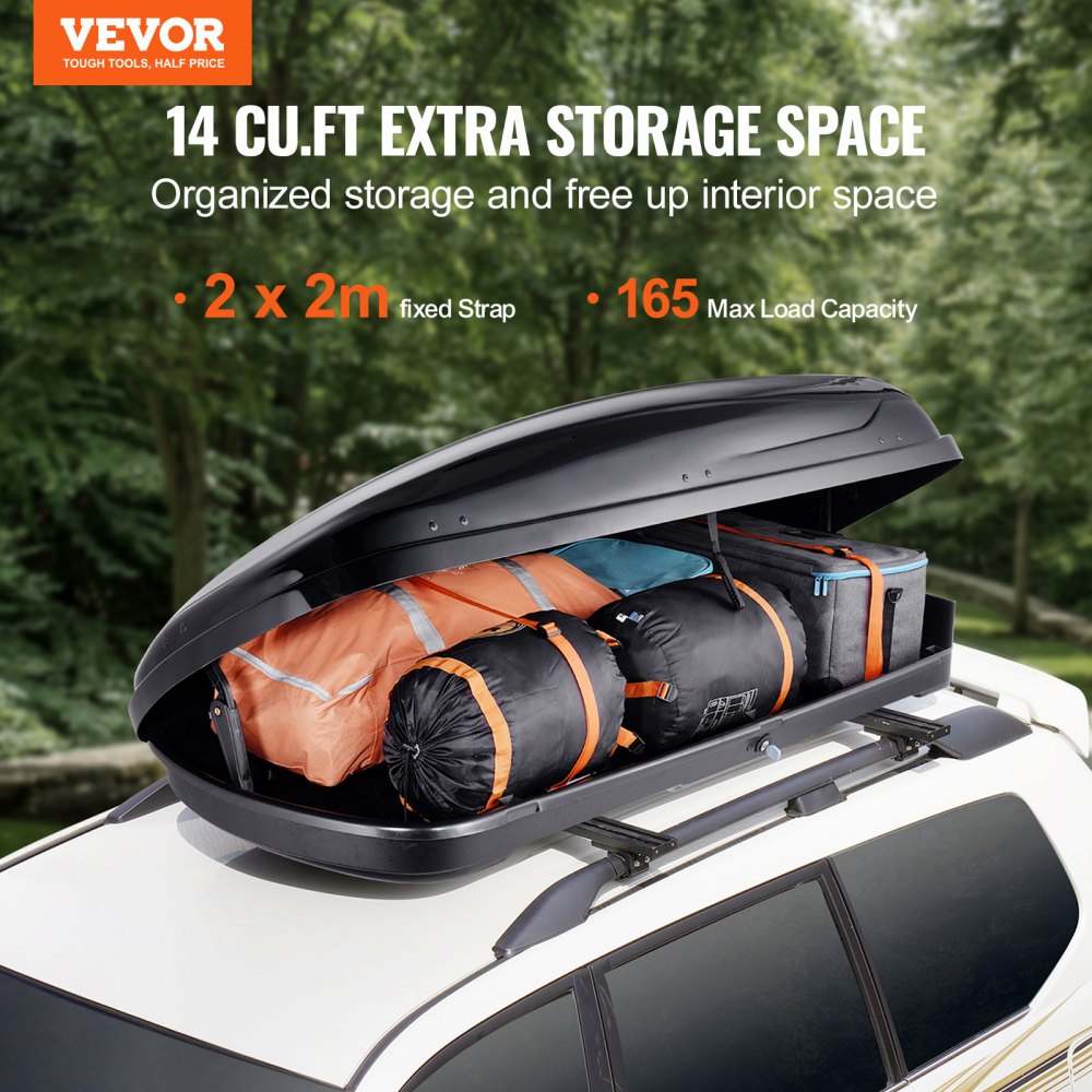 VEVOR Autodakkoffer, Dakbagagebox, Opbergbox 370 L, Harde ABS Dakkoffer met Dubbelzijdige Opening en 2 Verstevigde Spanbanden, Bagagebox voor SUV's
