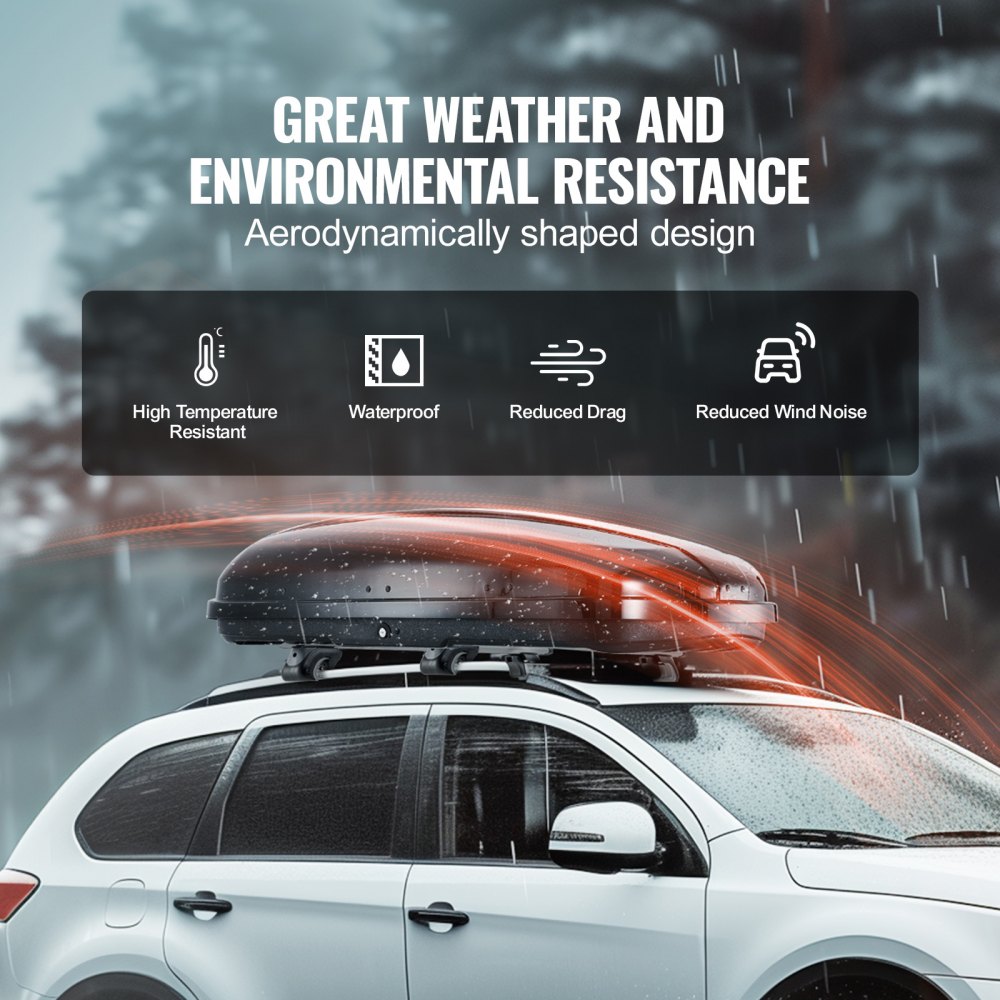 VEVOR Rooftop Cargo Carrier, 8 Cubic Feet Roof Cargo Box, ABS Hard Shell Roof Box, with Dual-Sided Opening and 2 Reinforced Straps, Aerodynamic, Suitable for most Crossbar, for Car, Wagon, SUV, Black