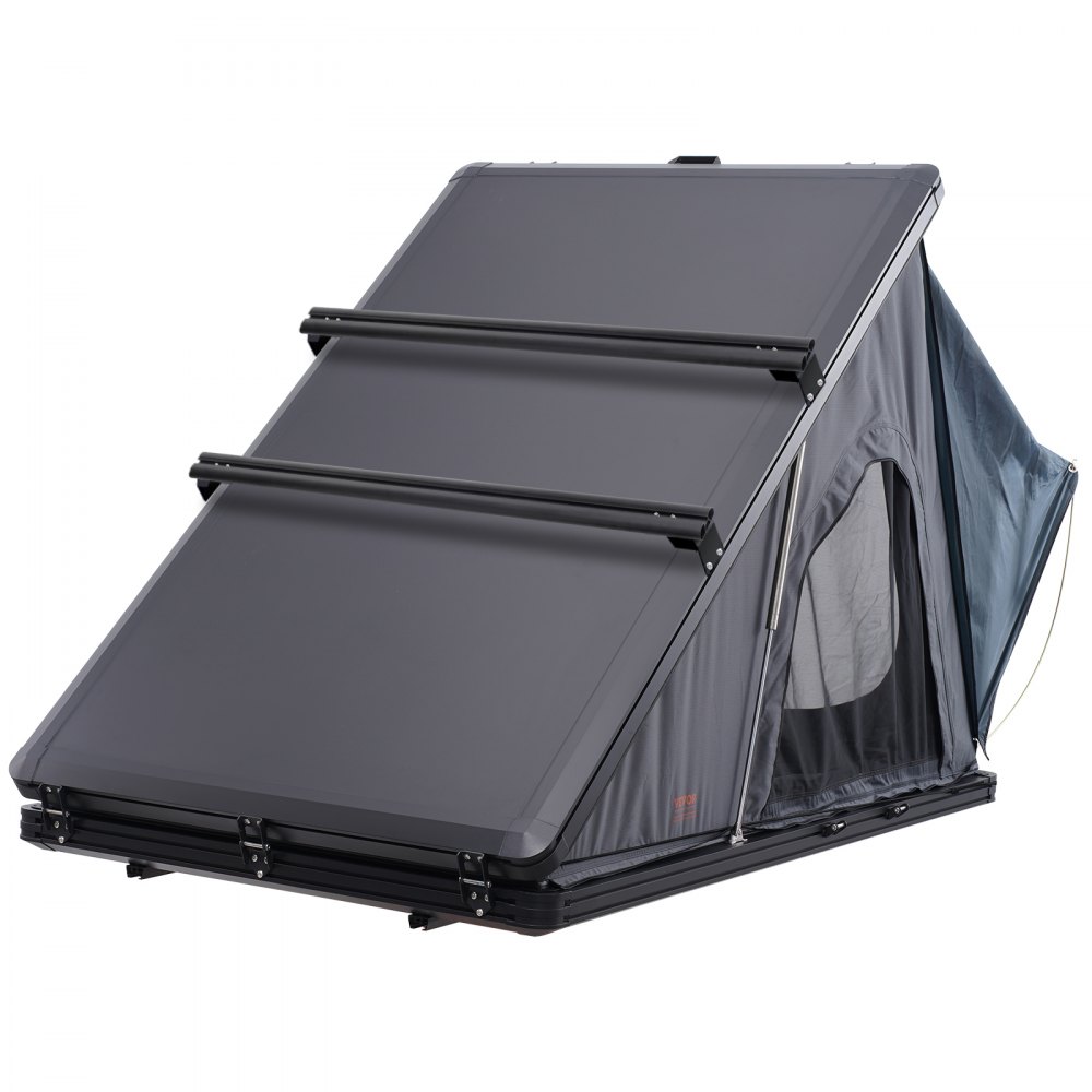 VEVOR Daktent met harde schaal, autotent, kamperen voor 2-3 personen, harde daktent met verstelbare telescopische ladder, dikke matras, waterdicht en winddicht, voor Jeep SUV, bestelwagen, pick-up, driehoekig, zwart