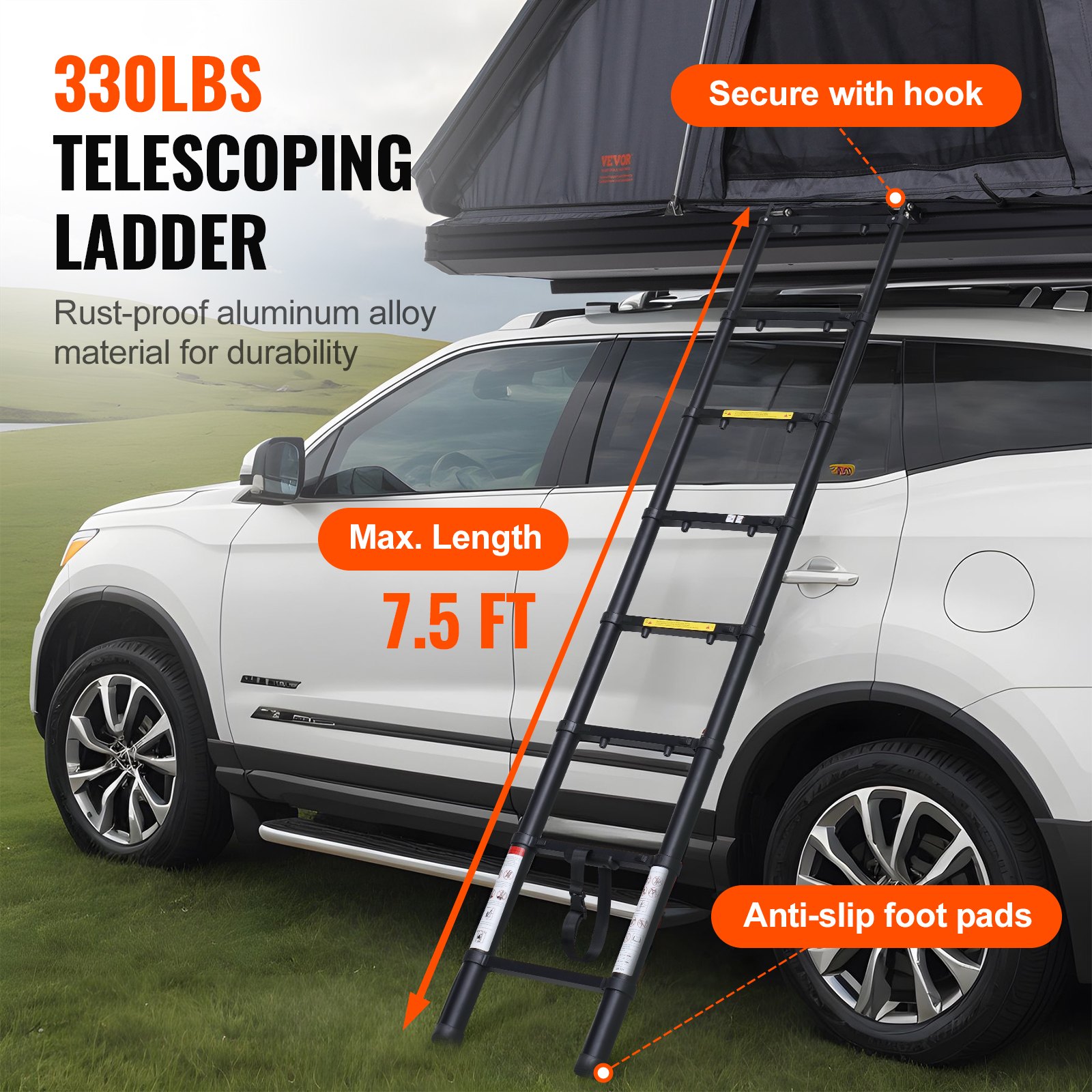 VEVOR Daktent met harde schaal, autotent, kamperen voor 2-3 personen, harde daktent met verstelbare telescopische ladder, dikke matras, waterdicht en winddicht, voor Jeep SUV, bestelwagen, pick-up, driehoekig, zwart