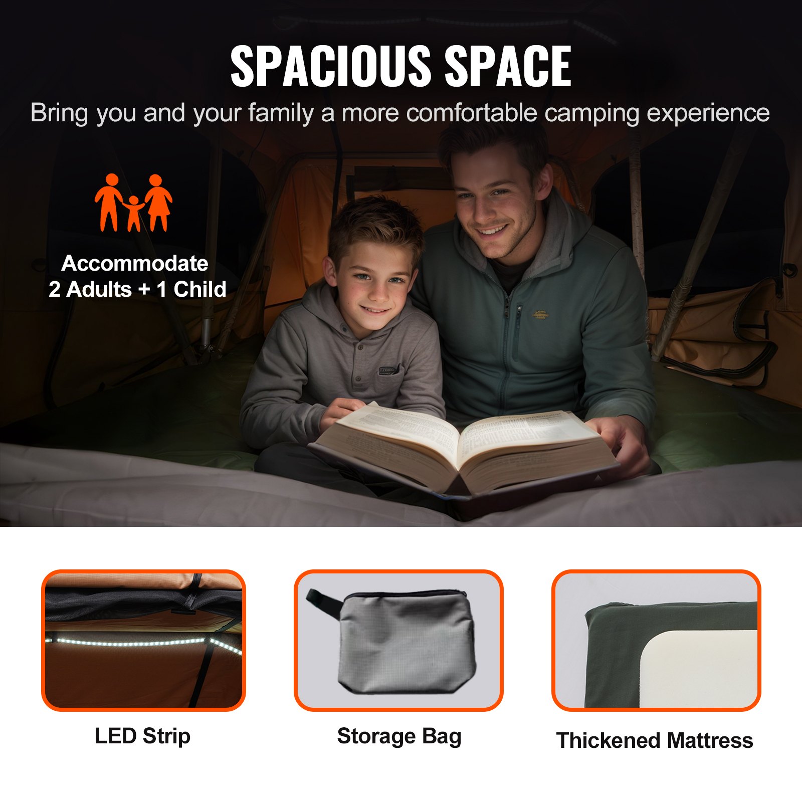 VEVOR Daktent met harde schaal, autotent, kamperen voor 2-3 personen, opvouwbare daktent met harde schaal, verstelbare telescopische ladder, matras, waterdichte uv-bescherming voor Jeep SUV, bestelwagen, pick-up