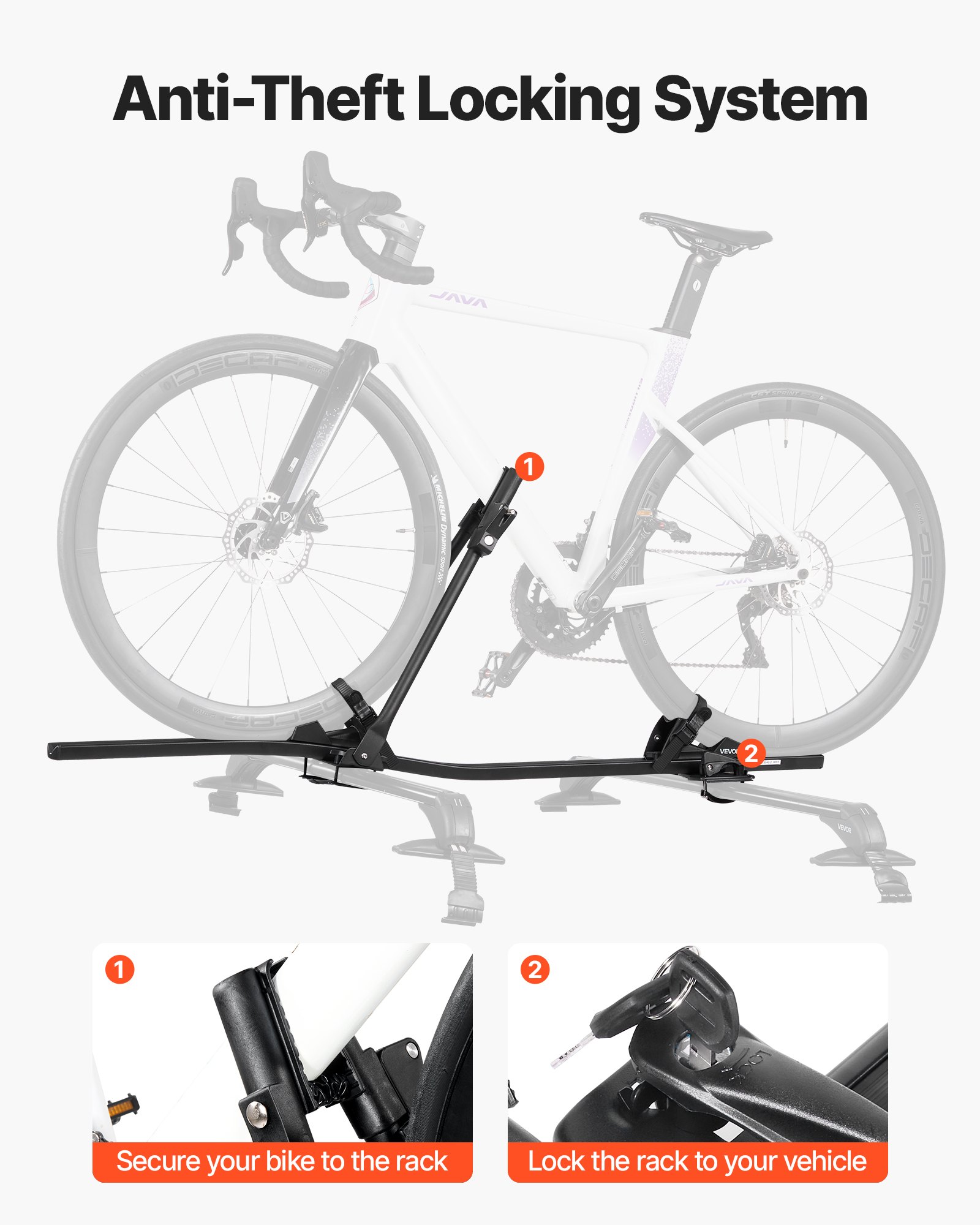VEVOR Dakfietsdrager 15 kg draagvermogen, Staande dakdrager voor fietsen met veilig vergrendelingssysteem voor de meeste standaard dwarsdragers, Staande dakdrager voor SUV's, Zwart