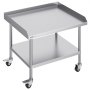 VEVOR stainless steel work table with bottom shelf and caster wheels for industrial kitchen use.