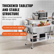 VEVOR roestvrijstalen werktafel commerciële voorbereidingstafel 762x1524 mm hotel