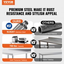 VEVOR werktafel keukentafel voorbereidingstafel oprolbaar commercieel 610x762mm