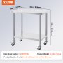 VEVOR stainless steel work table with shelves, 24x36x38 inches, durable, on caster wheels.