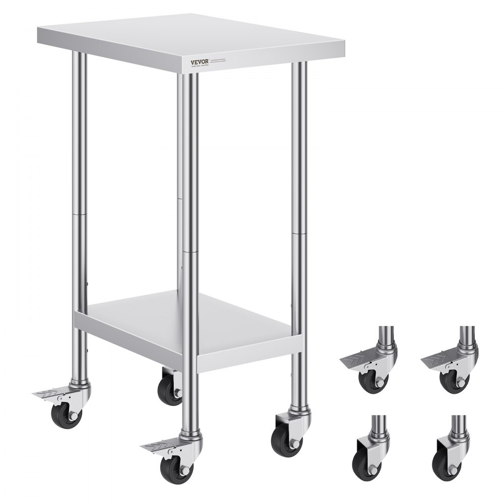 VEVOR Stainless Steel Work Table Commercial Prep Table 24x18 Inch With 4 Casters