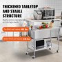 VEVOR stainless steel work table with thickened tabletop and storage, top shelf load capacity 460 lbs.