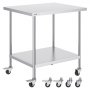 VEVOR stainless steel work table with undershelf and four caster wheels for easy mobility.