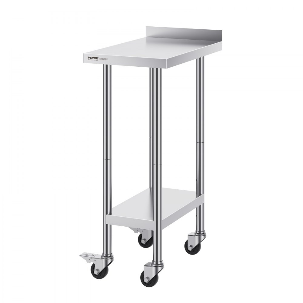 VEVOR 24 x 15 x 40 Inch Stainless Steel Work Table, Commercial Food Prep Worktable with Casters, Heavy Duty Prep Worktable, Metal Work Table with Adjustable Height for Restaurant, Home and Hotel