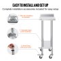 VEVOR 24 x 15 x 40 Inch Stainless Steel Work Table, Commercial Food Prep Worktable with Casters, Heavy Duty Prep Worktable, Metal Work Table with Adjustable Height for Restaurant, Home and Hotel