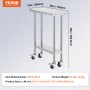 VEVOR stainless steel work table, 30 x 12 x 38 inch with adjustable shelf and casters for easy mobility.