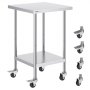 stainless steel work table with adjustable shelf and caster wheels by VEVOR.