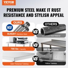 VEVOR werktafel keukentafel voorbereidingstafel oprolbaar commercieel 610x610mm