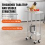 VEVOR stainless steel work table with thick tabletop, stable structure, and load capacities of 300 lbs and 200 lbs.