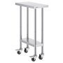 VEVOR stainless steel work table with adjustable height, caster wheels, and undershelf for storage.